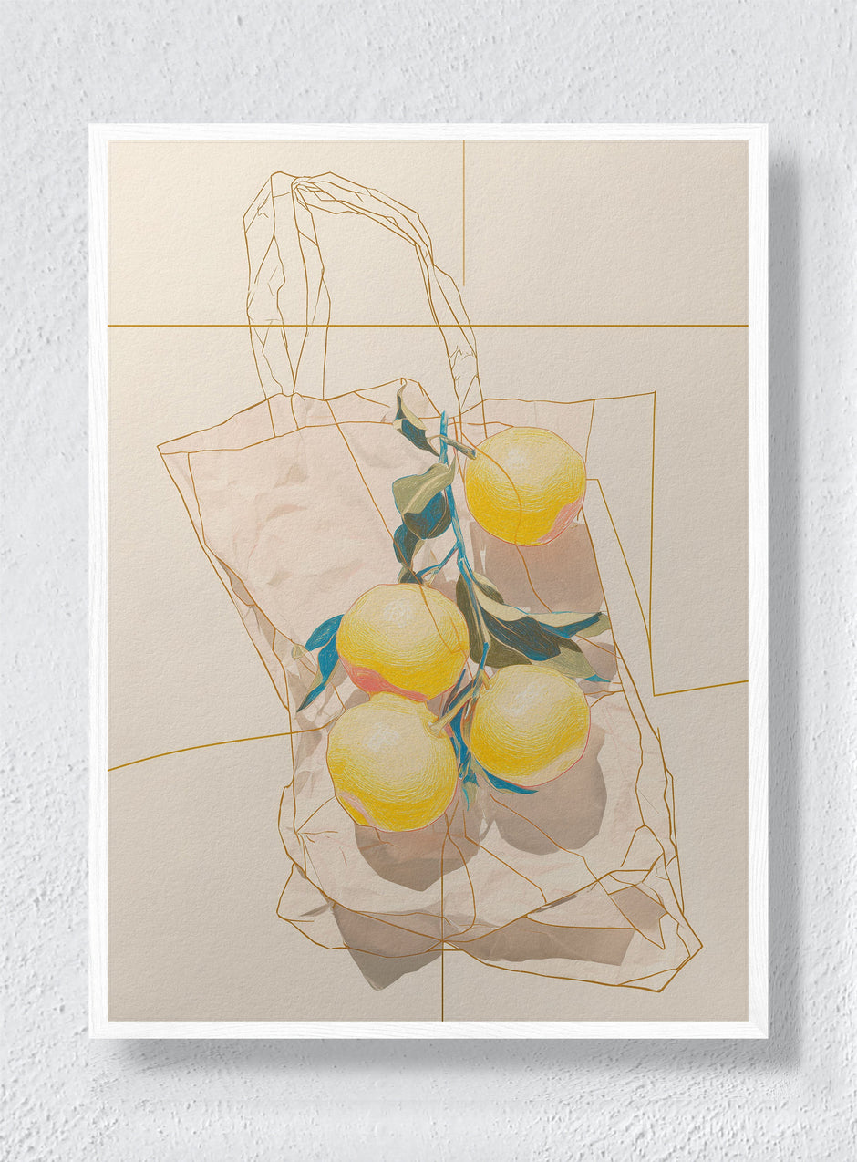 LEMONS IN A QUIET CONTAINER - White Frame