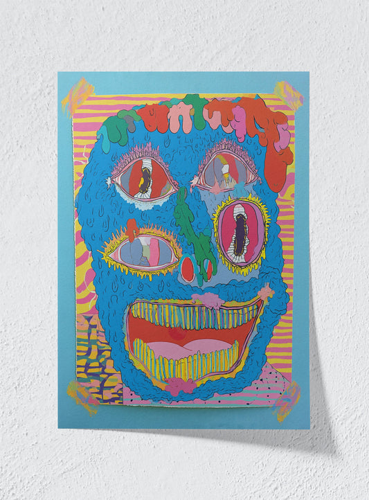 GOUGED CERULEAN WAX - Unframed