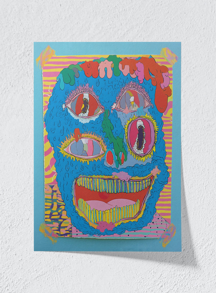 GOUGED CERULEAN WAX - Unframed