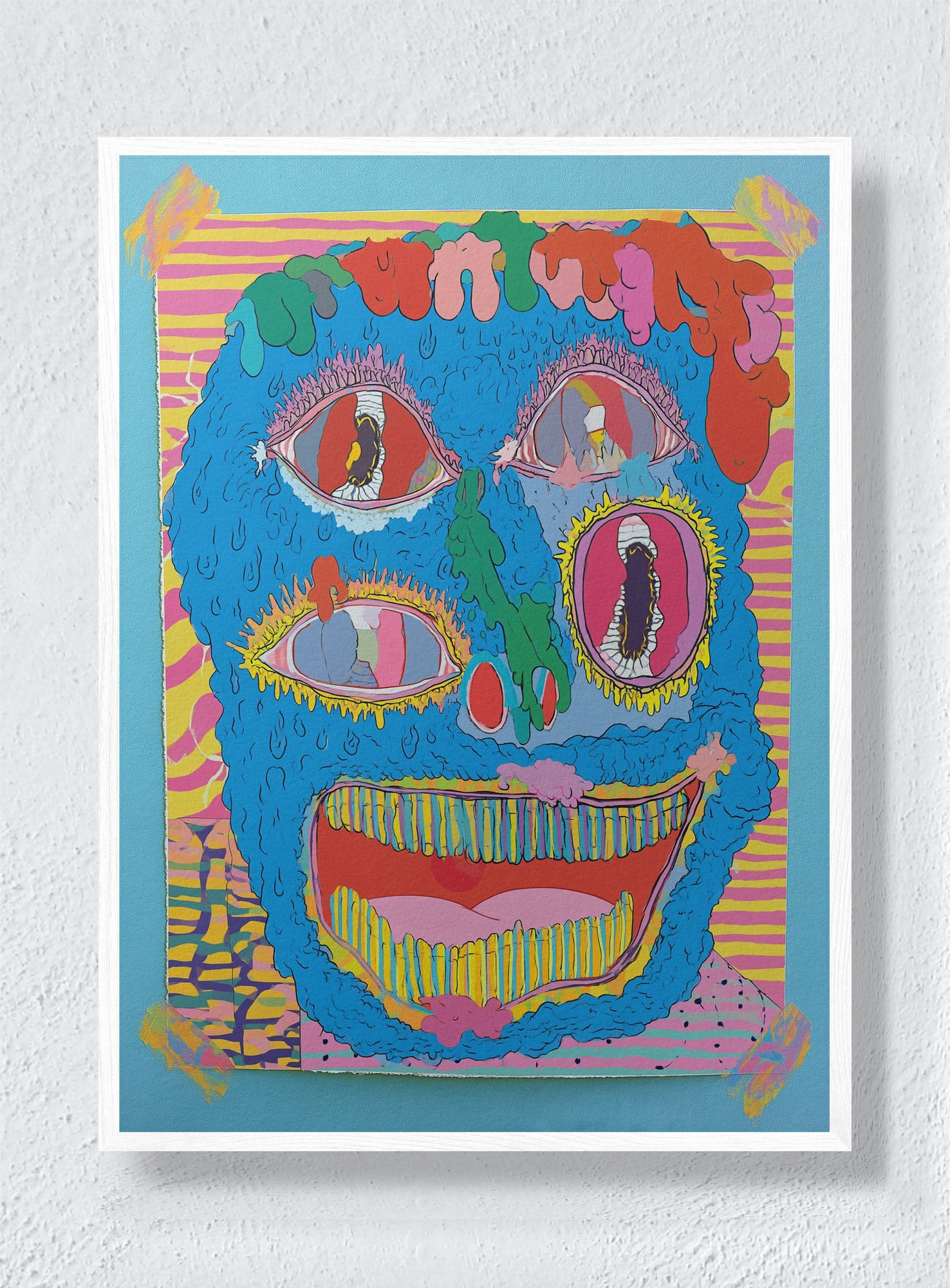 GOUGED CERULEAN WAX - White Frame