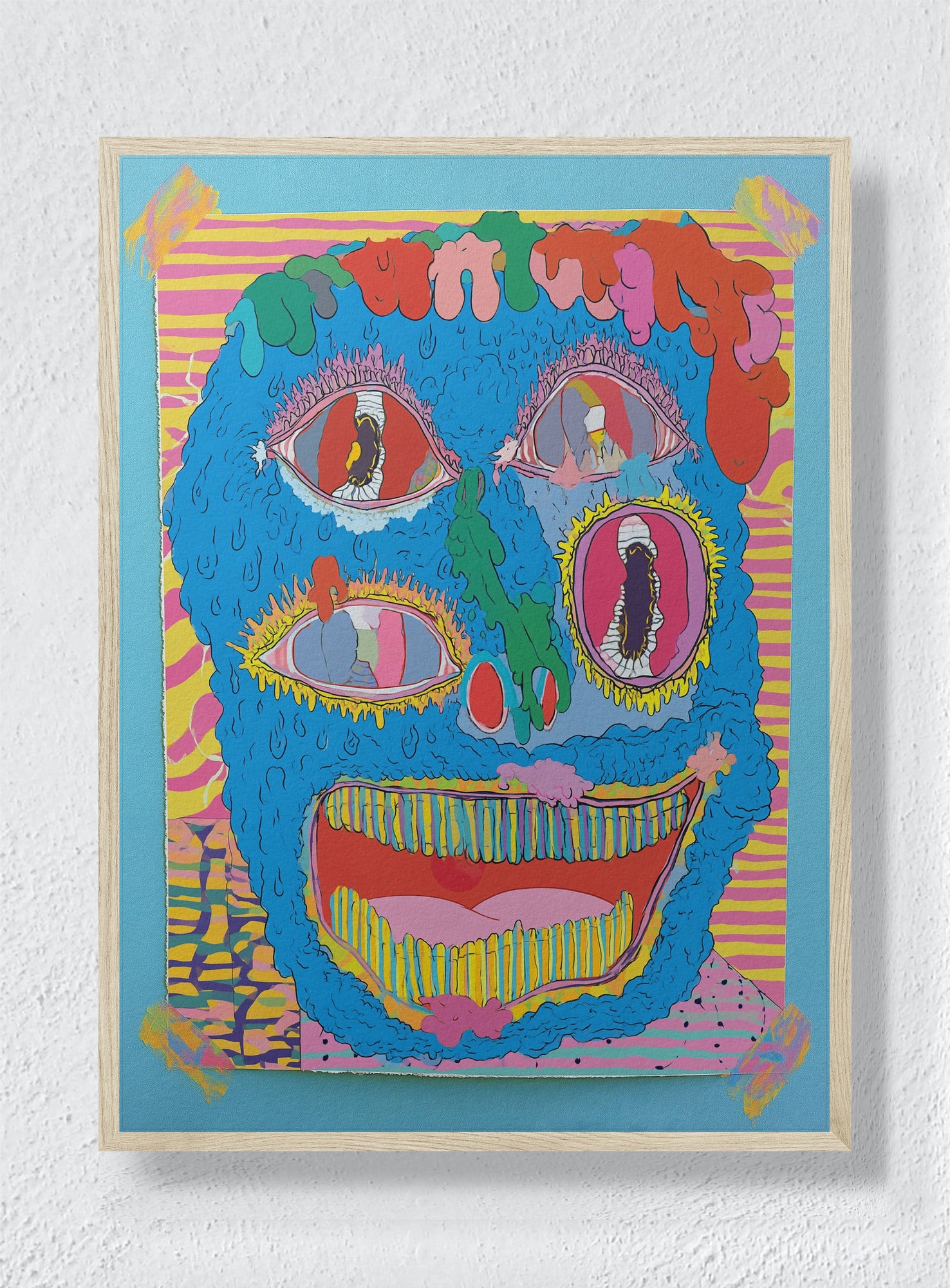 GOUGED CERULEAN WAX - Natural Frame