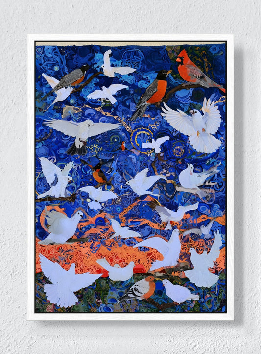 A CHORUS IN BLUE - White frame canvas