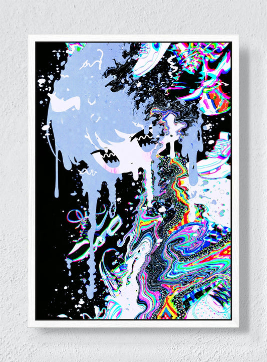 A FACE IN THE CURRENT - White frame canvas