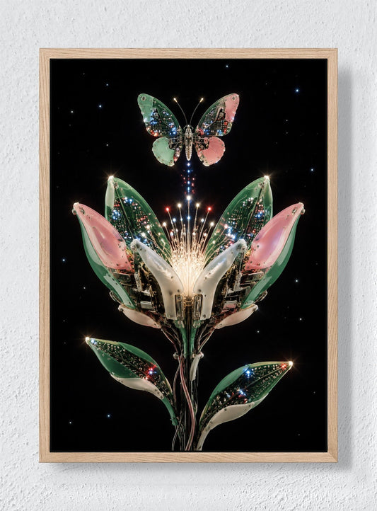 A FLOWER BUILT FROM LIGHT - Natural frame canvas