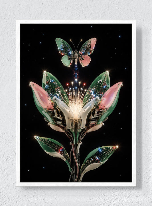 A FLOWER BUILT FROM LIGHT - White frame canvas