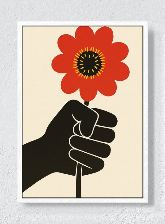 A FLOWER OFFERED IN THE DARK - White frame canvas