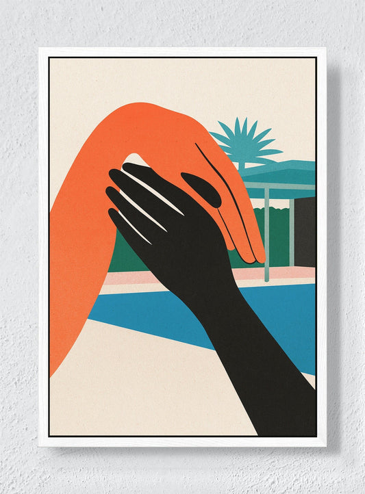 A HAND ACROSS THE SUN - White frame canvas