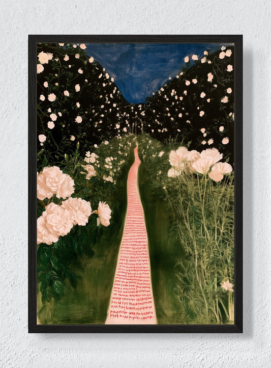 A PATH THROUGH PEONIES - Black frame canvas