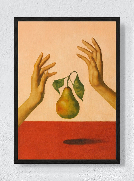A PEAR BETWEEN PALMS - Black frame canvas