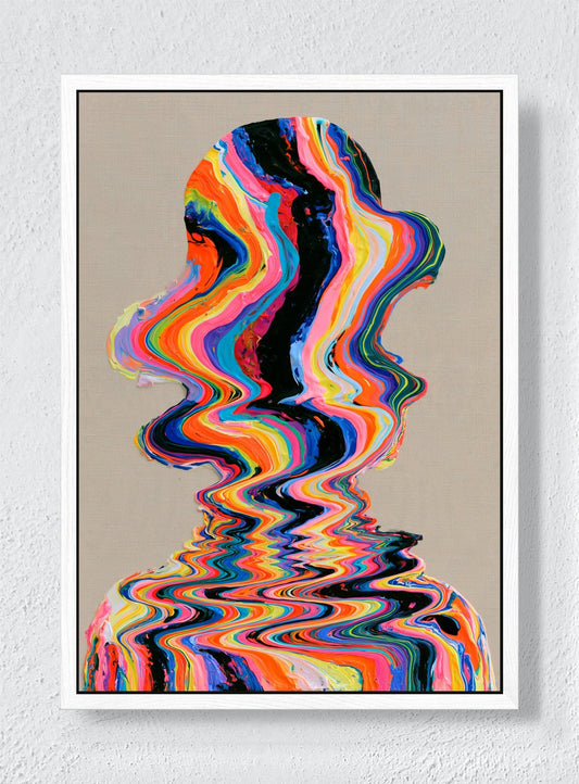 A PERSON MADE OF WAVES - White frame canvas