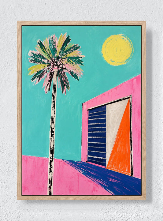 A PINK HOUSE IN THE HEAT - Natural frame canvas