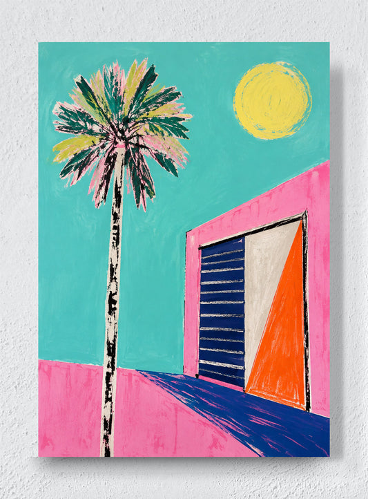 A PINK HOUSE IN THE HEAT - Unframed canvas