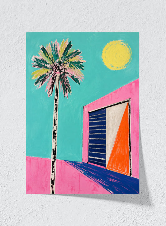 A PINK HOUSE IN THE HEAT - Unframed