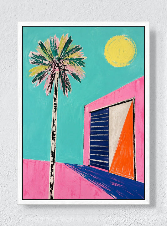 A PINK HOUSE IN THE HEAT - White frame canvas