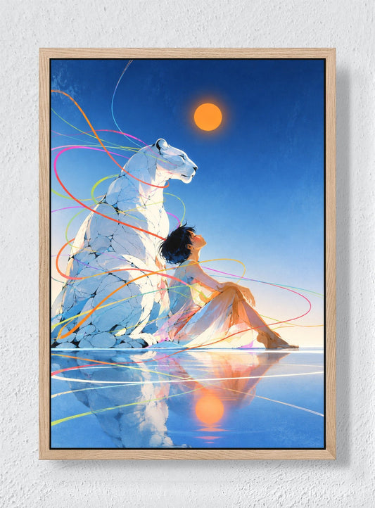A QUIET SUN BESIDE THE WHITE BEAR - Natural frame canvas