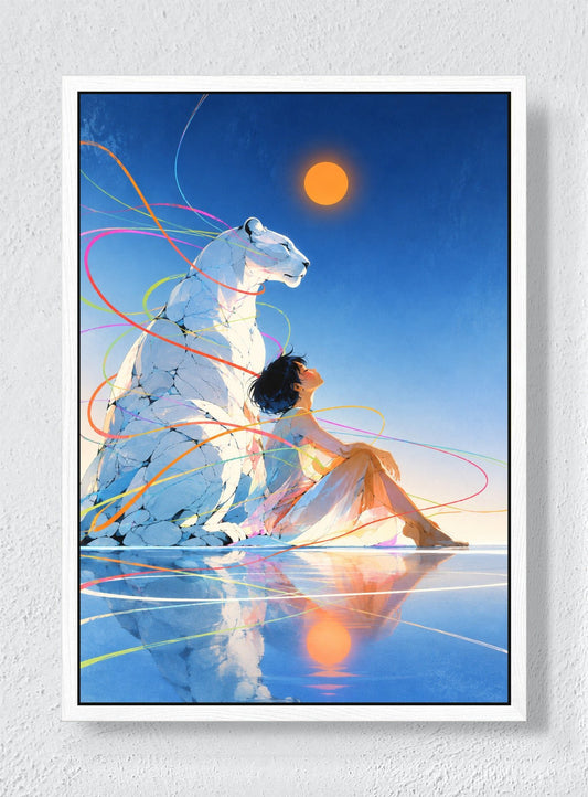 A QUIET SUN BESIDE THE WHITE BEAR - White frame canvas