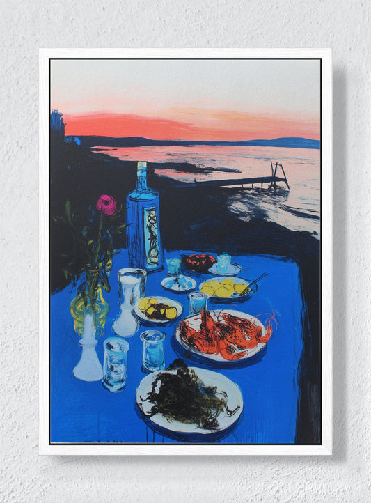 AL FRESCO EVENING - White frame canvas