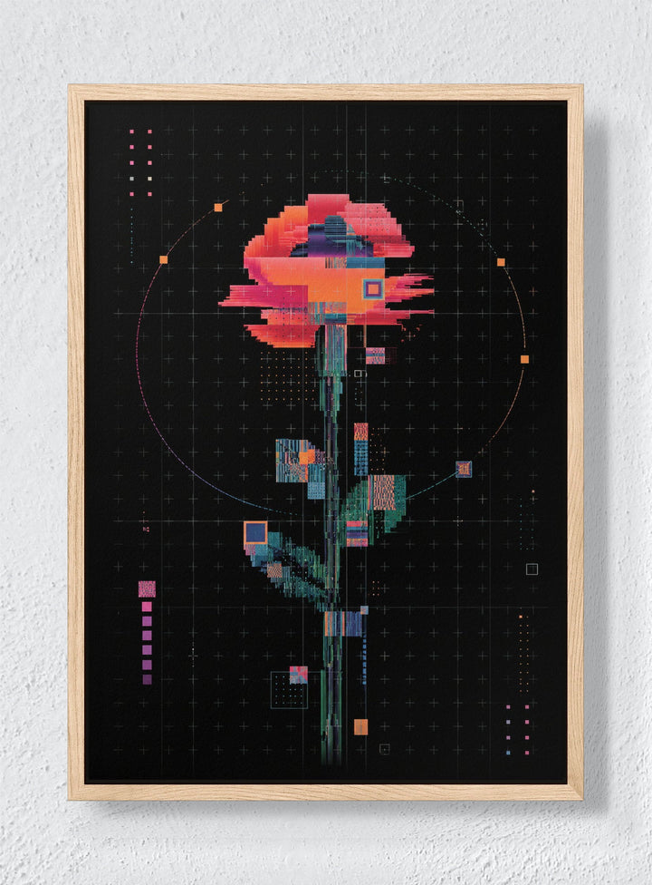 BLOOM 8-BIT - Natural frame canvas