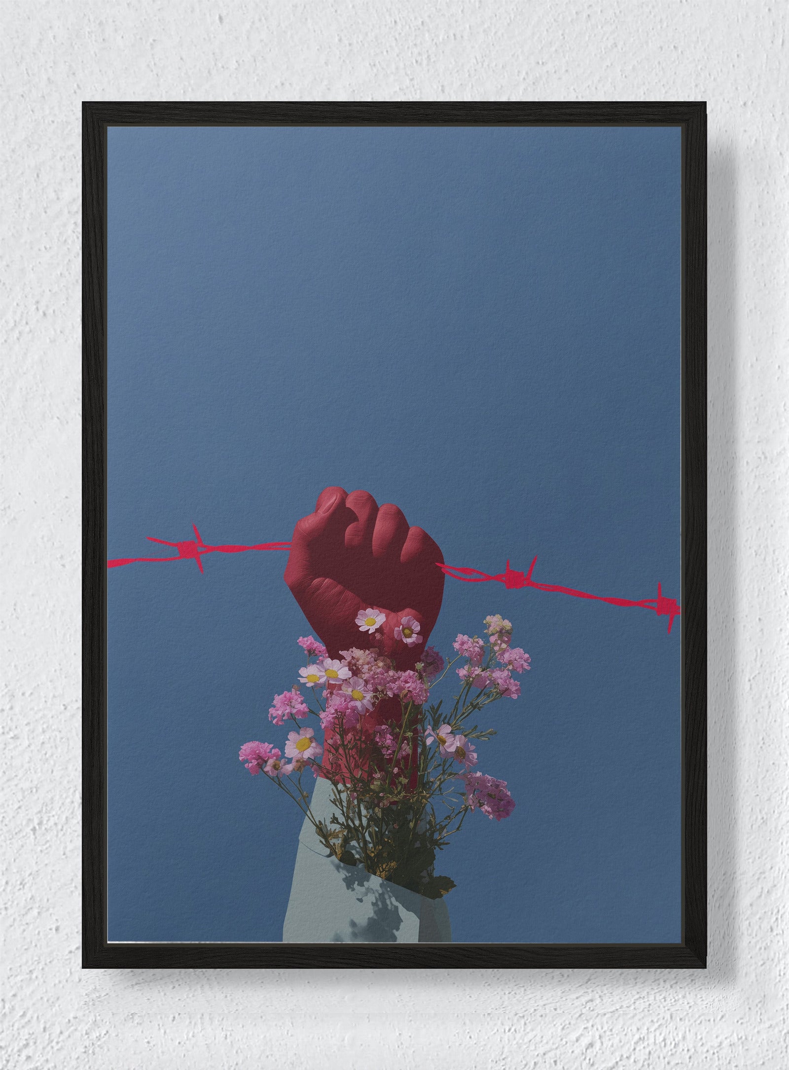 BLOOM AGAINST BARBS - Black frame canvas