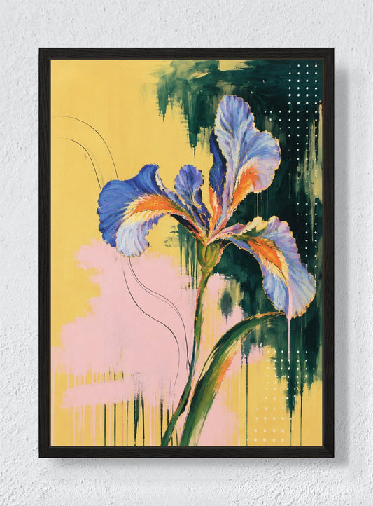 BLUE IRIS AFTER THE RAIN - Black frame canvas