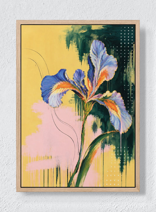 BLUE IRIS AFTER THE RAIN - Natural frame canvas