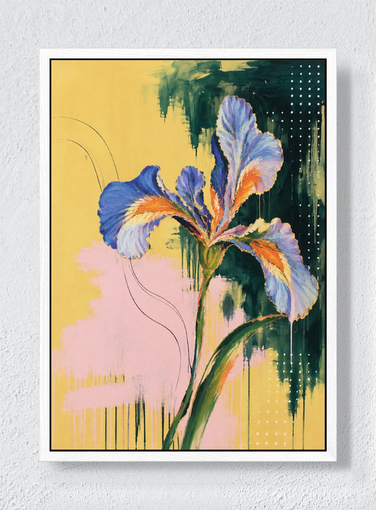 BLUE IRIS AFTER THE RAIN - White frame canvas