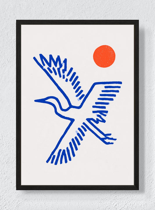 BLUE WINGS RED SUN - Black frame canvas