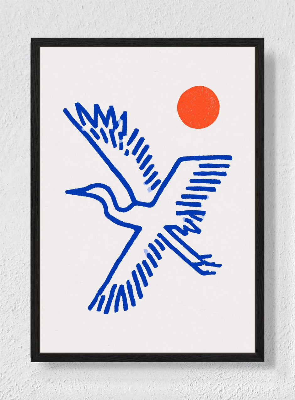 BLUE WINGS RED SUN - Black frame canvas