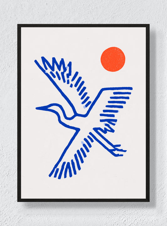 BLUE WINGS RED SUN - Black Frame