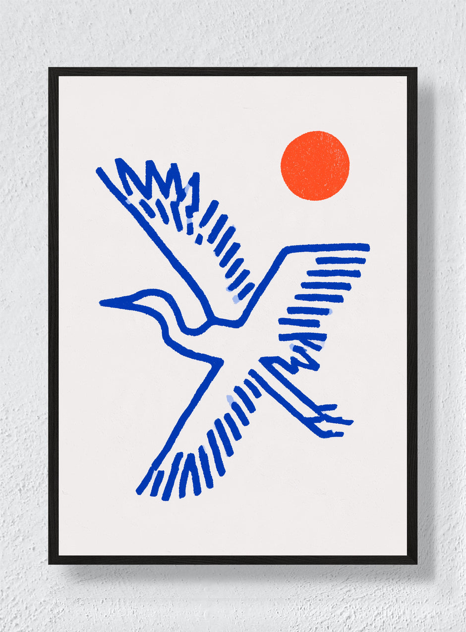 BLUE WINGS RED SUN - Black Frame