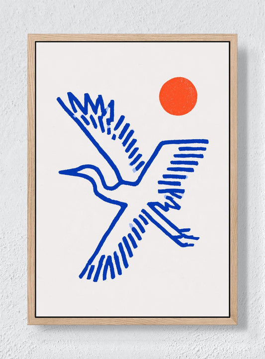 BLUE WINGS RED SUN - Natural frame canvas