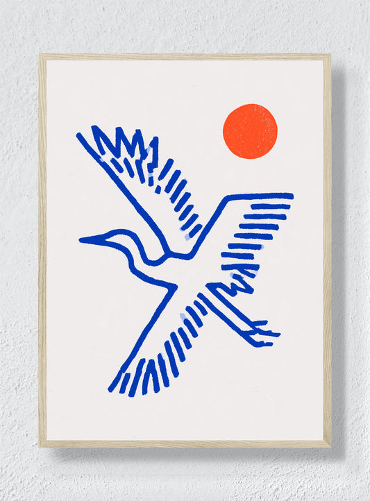 BLUE WINGS RED SUN - Natural Frame