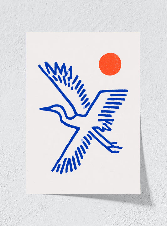 BLUE WINGS RED SUN - Unframed