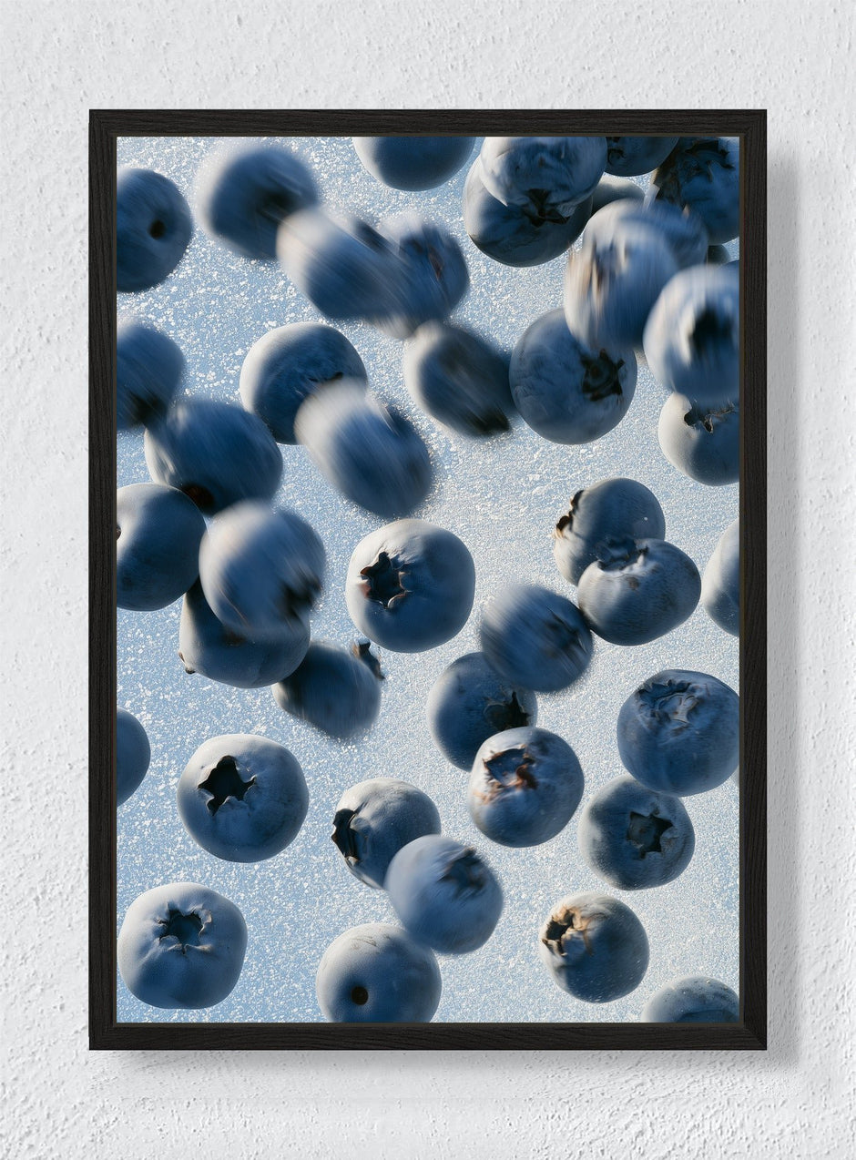 BLUEBERRIES IN FLIGHT - Black frame canvas