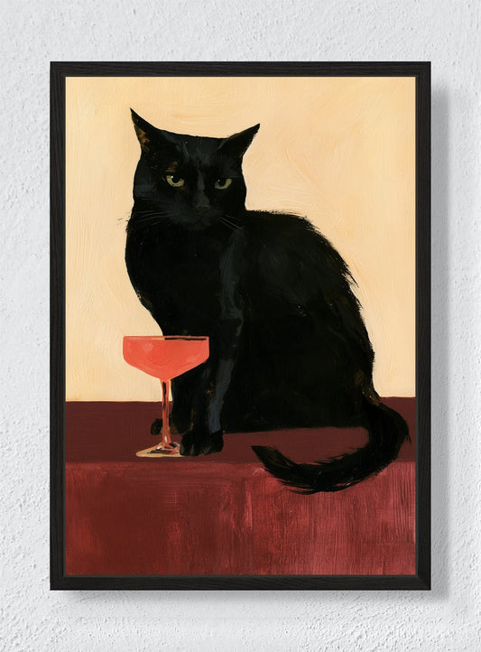 COCKTAIL HOUR CAT - Black frame canvas