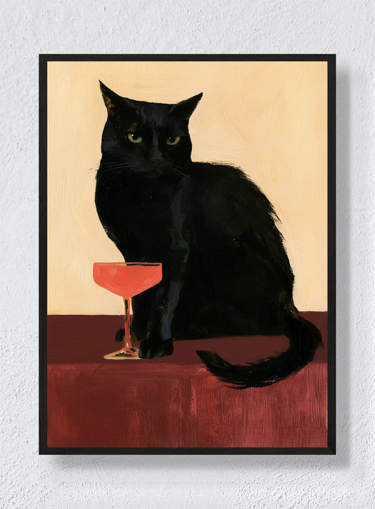 COCKTAIL HOUR CAT - Black Frame