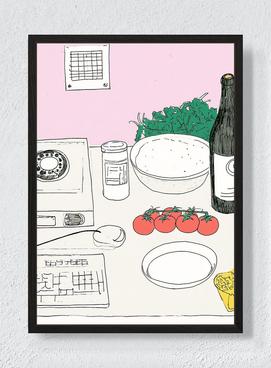 DINNER BEFORE THE PHONE RINGS - Black frame canvas