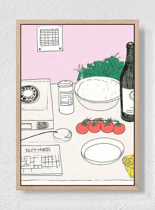 DINNER BEFORE THE PHONE RINGS - Natural frame canvas