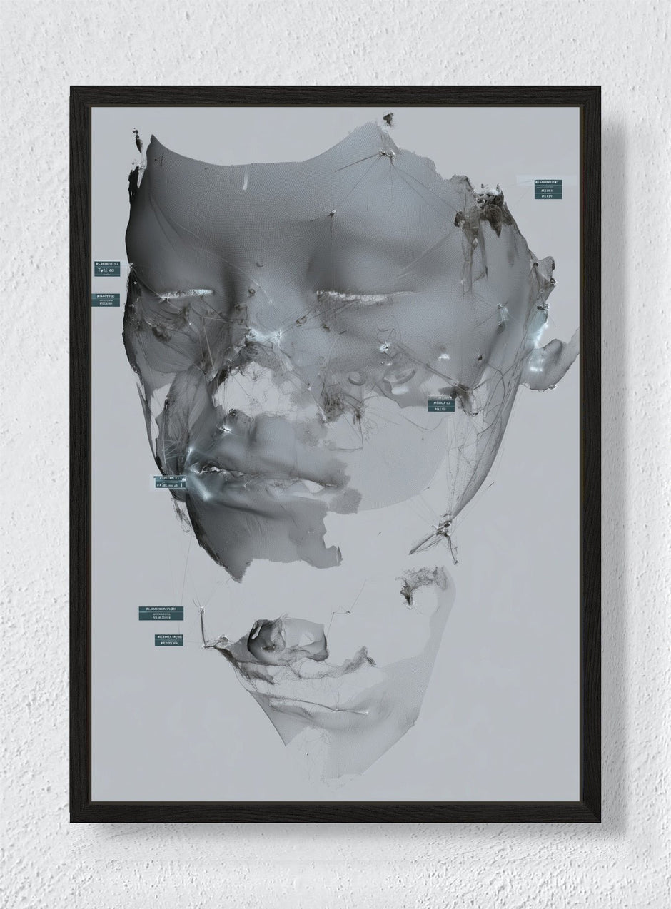 FACE BETWEEN FRAGMENTS - Black frame canvas