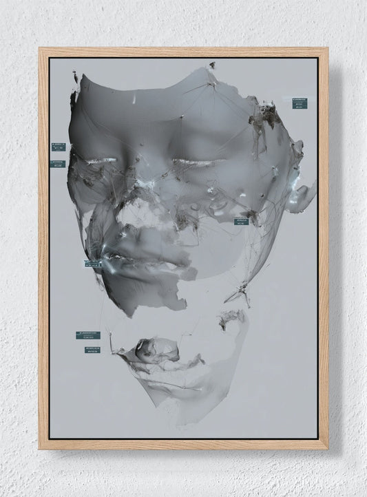 FACE BETWEEN FRAGMENTS - Natural frame canvas