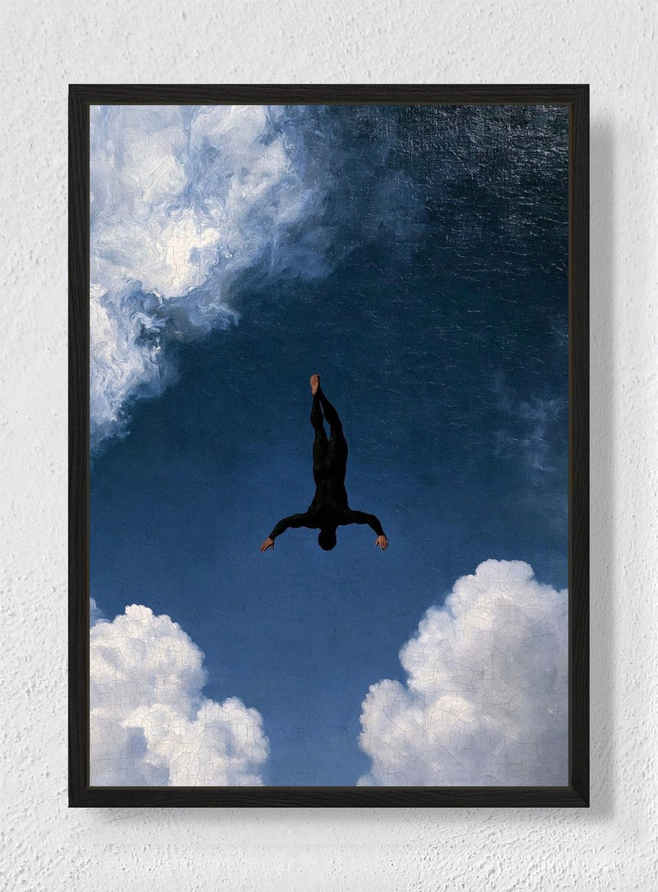 FALLING INTO THE BLUE - Black frame canvas