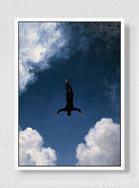 FALLING INTO THE BLUE - White frame canvas
