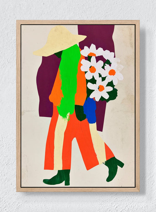 FLOWERS ON THE WAY HOME - Natural frame canvas