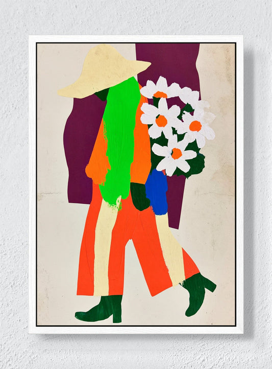 FLOWERS ON THE WAY HOME - White frame canvas