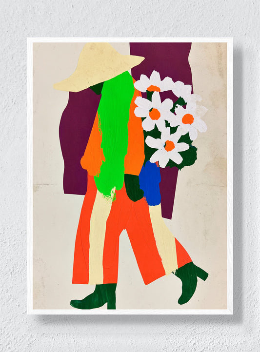 FLOWERS ON THE WAY HOME - White Frame