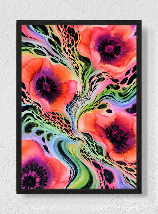 FLOWERS WHERE THE PATTERN BREAKS - Black frame canvas