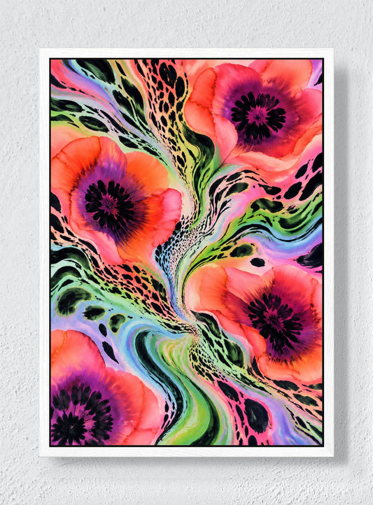 FLOWERS WHERE THE PATTERN BREAKS - White frame canvas