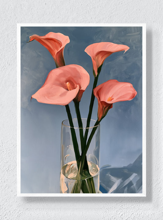 FOUR LILIES AT DUSK - White Frame