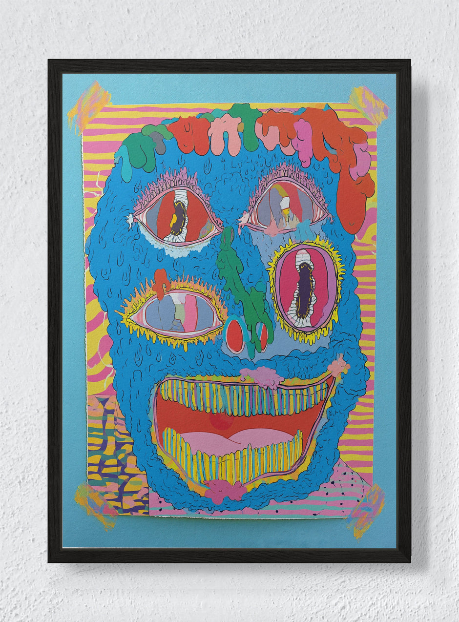 GOUGED CERULEAN WAX - Black frame canvas