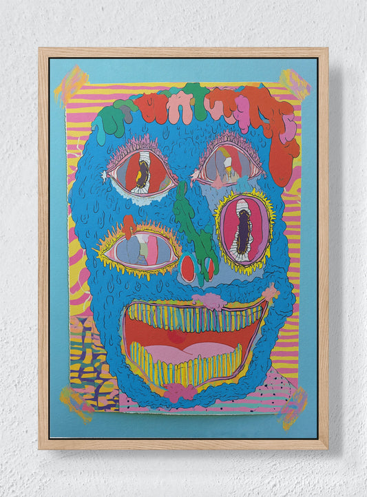 GOUGED CERULEAN WAX - Natural frame canvas